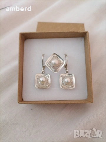 Страхотен сребърен комплект с перли, снимка 2 - Бижутерийни комплекти - 53557210