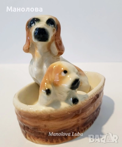 Винтидж японски порцеланова фигурка, кученца Шпаньол, снимка 2 - Колекции - 52437910
