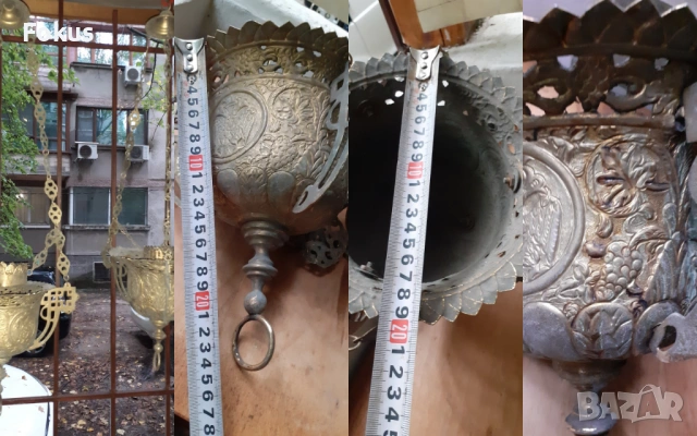 Чифт страхотни стари големи месингови кандила двуглав орел, снимка 7 - Антикварни и старинни предмети - 53270201