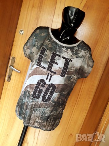 Маслено зелено-сива тениска с надпис ХЛ