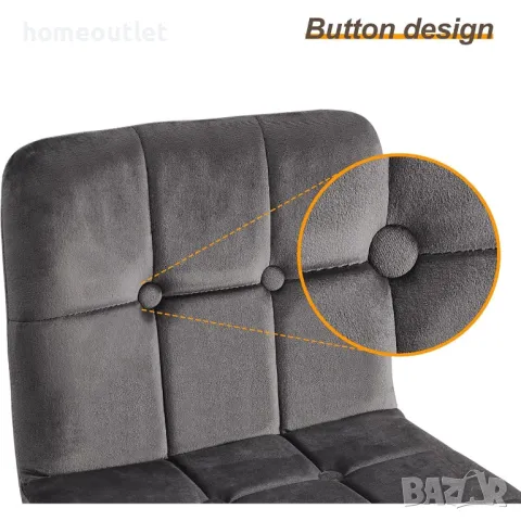 Бар стол с облегалка и дамаска от кадифе, к-т от 2бр C-U-BS-0082GY, снимка 4 - Столове - 49059609