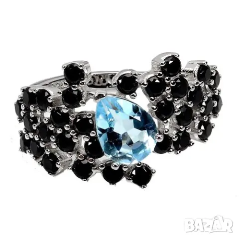 925 сребърен пръстен със син топаз 8х6мм, подходящ за подарък