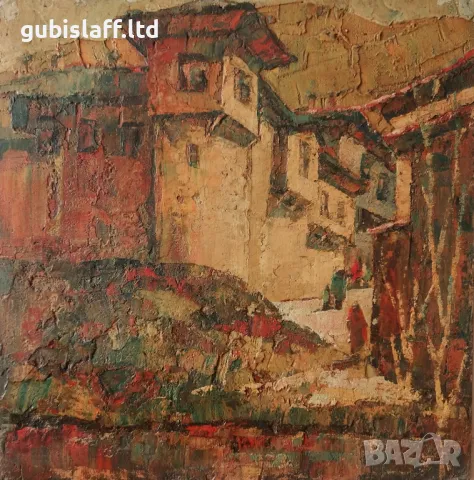 Картина "Агушевите конаци", худ. Петър Николов (1928-2020), снимка 2 - Картини - 49484572