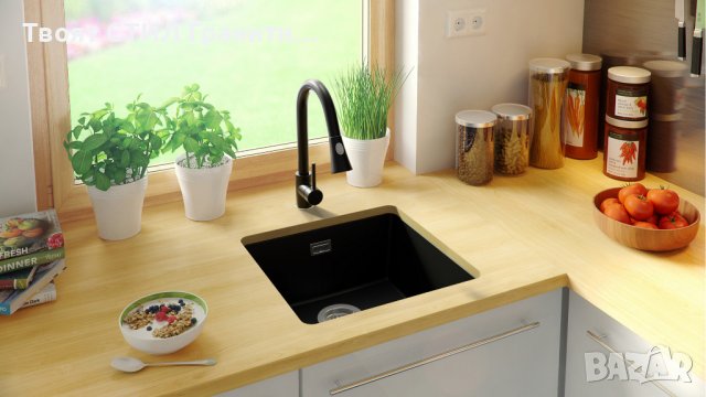 Гранитна Мивка за Вграждане под Плот Лондон 50 XL - 460 x 440 mm черен, снимка 4 - Други - 38223373