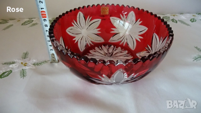 Кристална червена фруктиера/купа BLEIKRISTALL Exclusiv Handarbeit Germany., снимка 2 - Аксесоари за кухня - 51503314