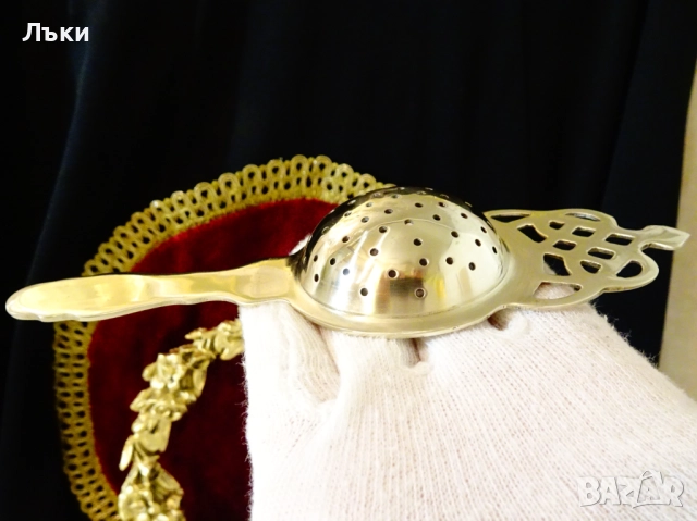 Бронзова цедка за чай Art Nouveau. , снимка 5 - Антикварни и старинни предмети - 52967672