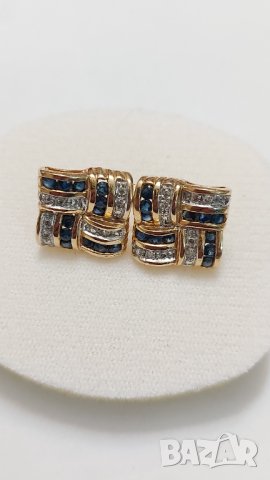                      Златни обеци със сапфири и брилянти, снимка 4 - Обеци - 43823063