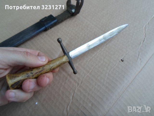 Рядък старинен,винтидж нож,щик.кортик,рогова дръжка,с кания, снимка 8 - Ножове - 34914630