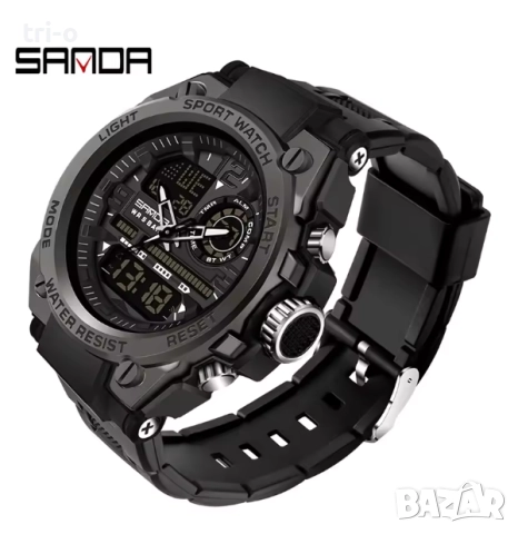 SANDA 6024 Спортен дигитален мъжки часовник LED двоен дисплей Водоустойчив военен удароустойчив, снимка 2 - Мъжки - 52024339