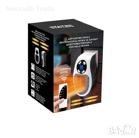 Декоративна мини вентилаторна печка 400W Mercado Trade, С дистанционно, Бял, снимка 4 - Отоплителни печки - 48683772