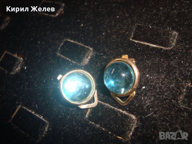 ПОЗЛАТЕНИ ВИНТИДЖ АРТ-ДЕКО КЛИПС ОБЕЦИ със СИН ПОЛИРАН КРИСТАЛ 12586, снимка 8 - Обеци - 32241482
