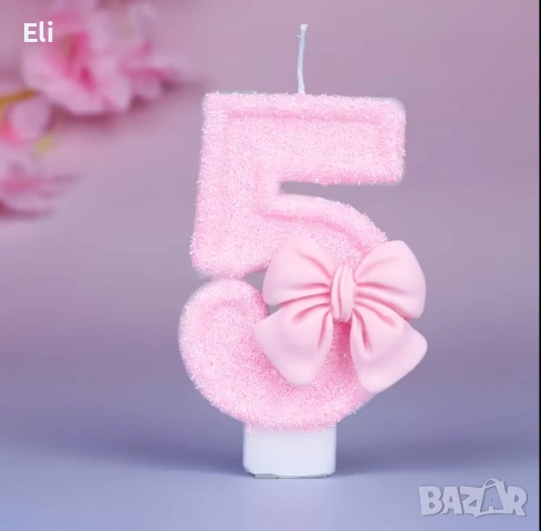 Розова блестяща цифра-свещ с панделка , снимка 5 - Други - 53607385