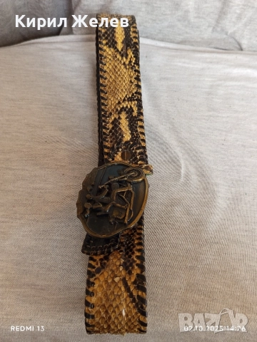 Кожен колан имитиращ змийска кожа с катарама мотористи много красив 26608, снимка 7 - Колани - 51920362