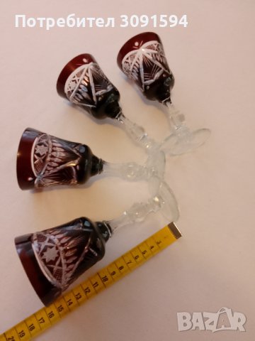  4 Чаши за вино , шампанско от червен рязан кристал, снимка 3 - Антикварни и старинни предмети - 43126077
