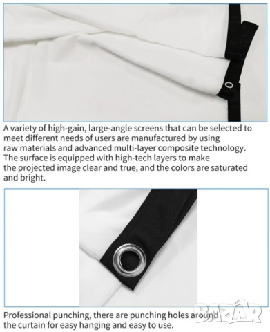 Бял Ултра Лек Портативен Проекторен Екран Сгъваем HD Ярък Лесен за Монтиране Може да се Пере и Мокри, снимка 8 - Плейъри, домашно кино, прожектори - 51128726