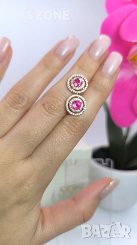 Сребърни обеци с позлатено с розов топаз