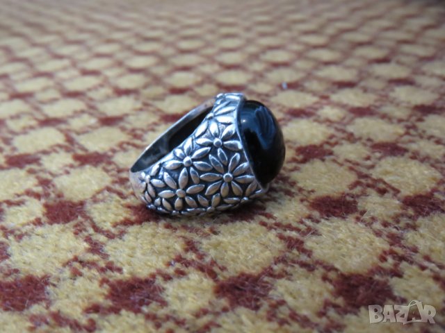 Мъжки сребърен пръстен, Уникалнен дизайнерски  с голям черен оникс  - добавете стил !, снимка 1 - Пръстени - 26265470