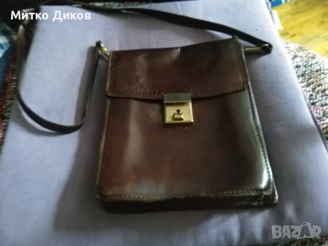 Тъмнокафява чанта естествена кожа за през рамо като командирска 250х195х60мм, снимка 3 - Чанти - 43050149