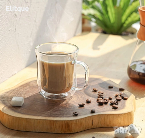 Стъклена чаша за капучино или чай с двойно дъно 350 мл - ПРОМОЦИЯ, снимка 2 - Чаши - 52901928