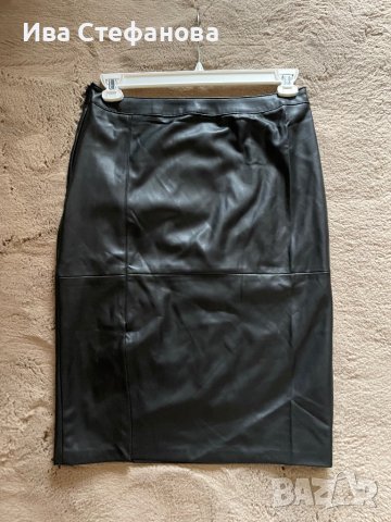Нова елегантна кожена черна  пола под коляното миди midi дължина размер XL ХЛ, снимка 3 - Поли - 43296049