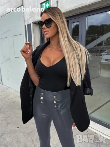 Дамски едноцветни тесни ежедневни кожени панталони  , снимка 5 - Панталони - 43170962