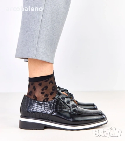 Дамски черни обувки с релефна форма Kerawa и квадратен връх, снимка 4 - Дамски ежедневни обувки - 53295554