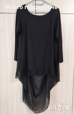 Дамска черна блуза с интересен удължен гръб