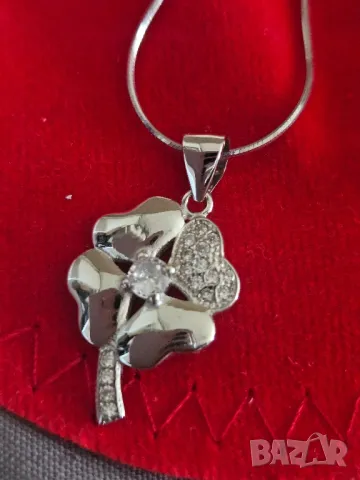 Сребърно колие детелина , снимка 4 - Колиета, медальони, синджири - 48557374