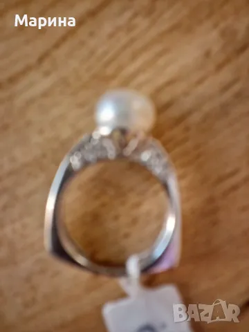 Сребърен пръстен с естествена перла , снимка 3 - Пръстени - 47628034