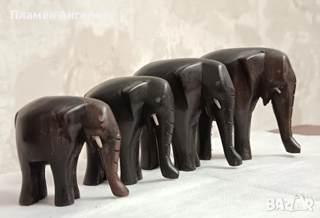 Дървени ръчно резбовани фигурки на слонове, снимка 2 - Антикварни и старинни предмети - 51802670