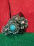 СТАРИНЕН ФЛОРАЛЕН ТЮРКОАЗЕН РЕТРО АР НУВО МЕЛХИОРЕН ПРЪСТЕН МАЙСТОРСКА ИЗРАБОТКА 24475, снимка 16