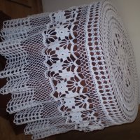  Винтидж ръчно плетена бяла памучна покривка за маса , снимка 2 - Антикварни и старинни предмети - 35656016