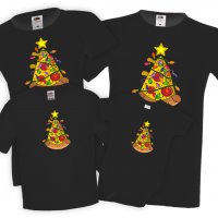 Семеен комплект Коледна елха Пица , снимка 1 - Тениски - 34824743