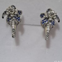 Сребърни обеци колекция"Plum flowers"/,цветя dark blue с кристали/нови, снимка 1 - Колиета, медальони, синджири - 43897598