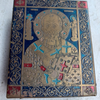 Стара малка бронзова икона с емайл - Свети Никола, снимка 2 - Антикварни и старинни предмети - 44882293