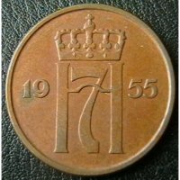 5 йоре 1955, Норвегия, снимка 2 - Нумизматика и бонистика - 28399164