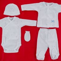 Бебешки памучен комплект за новородено 5 части в бяло и синьо марка Babidu , снимка 1 - Комплекти за бебе - 32921014