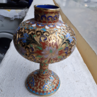 Клоазоне cloisonne клетъчен емайл бронз ваза амфора, снимка 2 - Антикварни и старинни предмети - 44844875