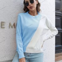 Дамски контрастен пуловер с кръгло деколте и дълъг ръкав, 3цвята - 023, снимка 14 - Блузи с дълъг ръкав и пуловери - 39096481