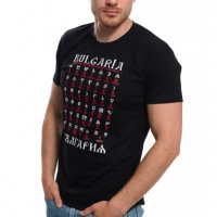 Нова мъжка черна тениска с трансферен печат Глаголица, България, снимка 3 - Тениски - 27878252