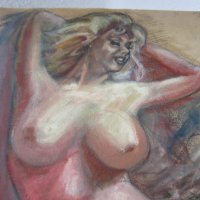 55х39см Майсторски маслен пастел, Гола Жена Еротика, голяма картина, снимка 7 - Картини - 28888435