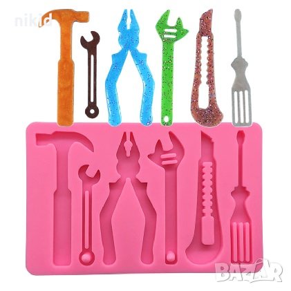 6 големи инструмента инструменти строителни силиконов молд форма декорация торта фондан шоколад , снимка 1
