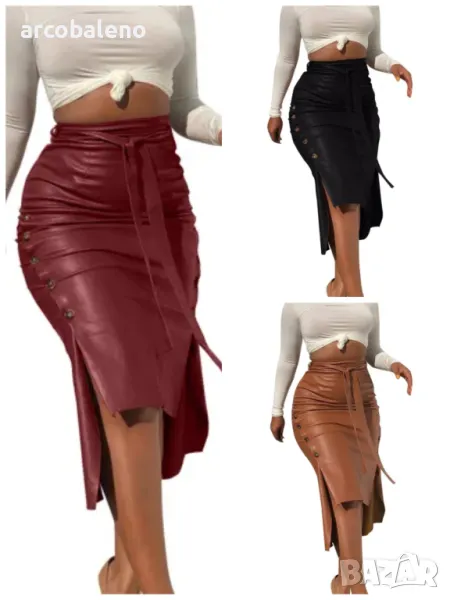Дамска ежедневна кожена  пола със средна дължина, 3цвята , снимка 1