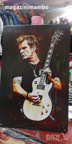 Billy Duffy с Gibson “Woody” Les Paul Prototype #1-метална табела(плакет) , снимка 1