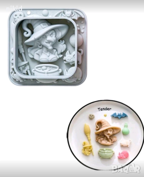 Голяма Баба Яга Вещица Хелоуин Halloween дълбок силиконов молд форма смола фондан гипс  , снимка 1