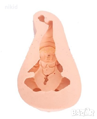 Седнало бебе с шапчица силиконов молд форма фондан гипс декор, снимка 1