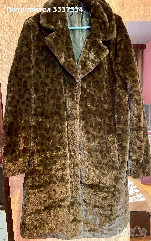 Дамско палто еко косъм faux fur M леопард, снимка 1