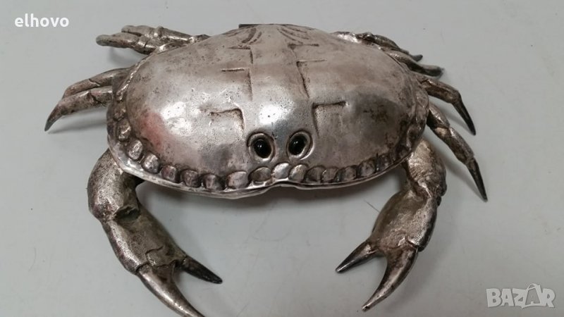 Посребрена купа за хайвер във формата на краб, Franco Lapini Италия, 1970г, снимка 1