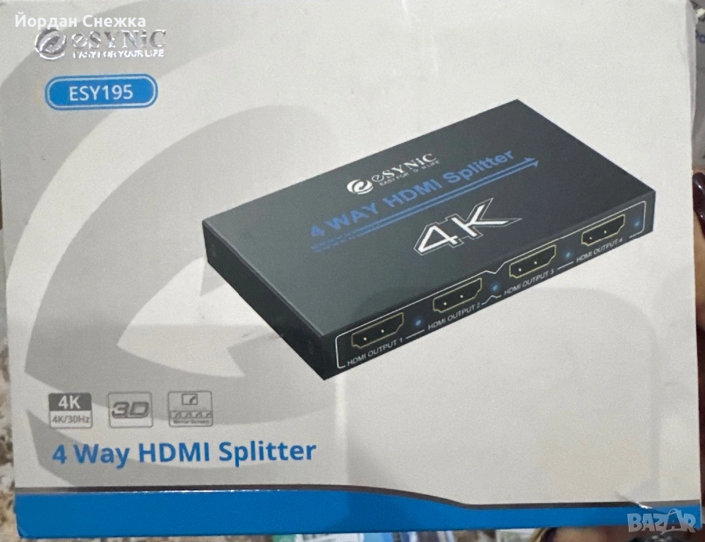 ESYNIC 4 Way HDMI Splitter 4K – модел ESY195., снимка 1