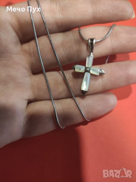 Сребърен синджир с кръстче (21), снимка 1